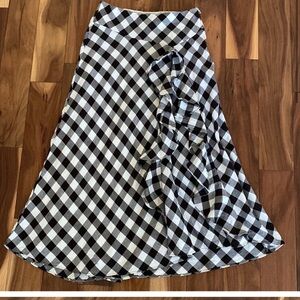 Ralph Lauren Check Maxi Skirt Cotton Ruffle Inset Size 6 Vintage Brown and White